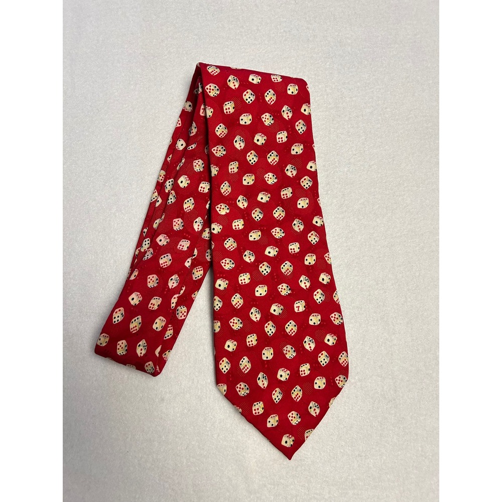JOE BOXER Mens‎ Red Lucky Seven Dice Print Silk Tie